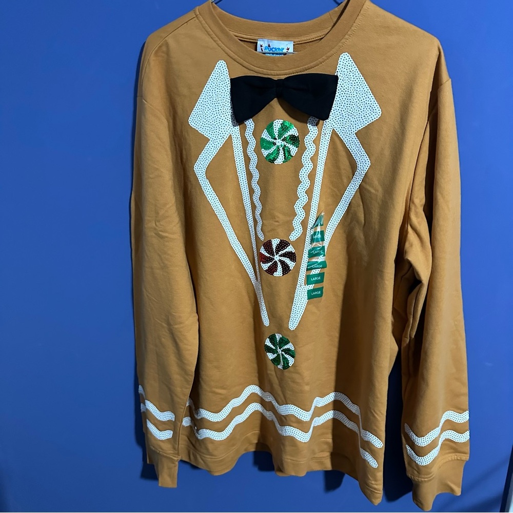 Festive Brown Sweatshirt with Candy Design NWOT Rockin Around Large Women Sequin